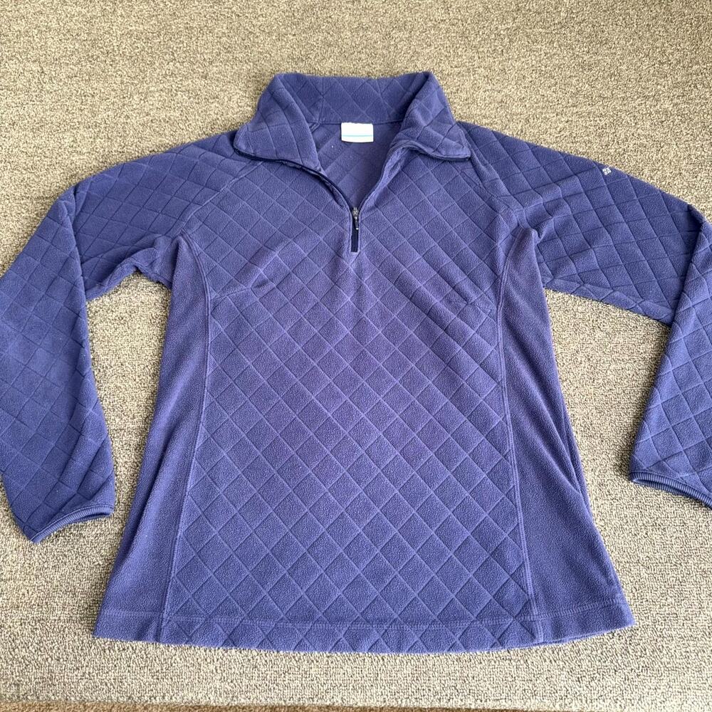 Columbia Quilted Fleece Top Women’s Medium Blue Long Sleeve Quarter Zip Pullover